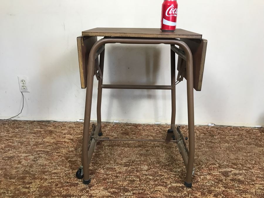 Solid Construction Wood And Metal Rolling Cart With Two Drop Leafs [Photo 2]