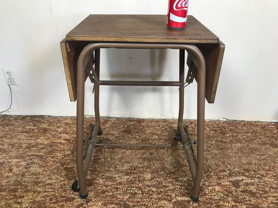 Solid Construction Wood And Metal Rolling Cart With Two Drop Leafs [Photo 3]