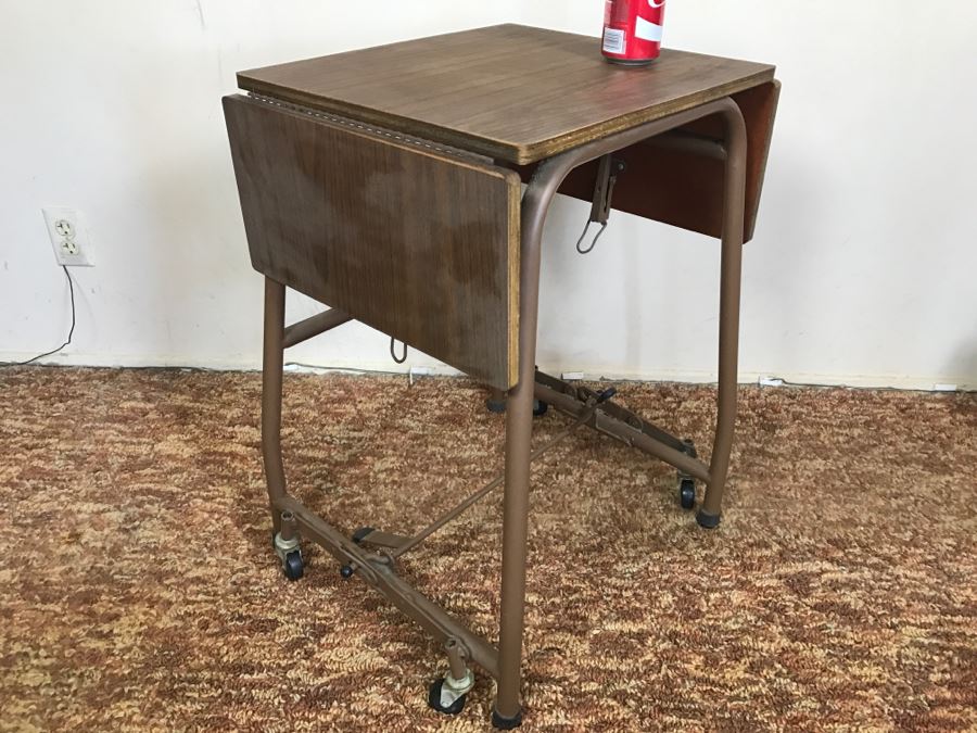 Solid Construction Wood And Metal Rolling Cart With Two Drop Leafs [Photo 4]