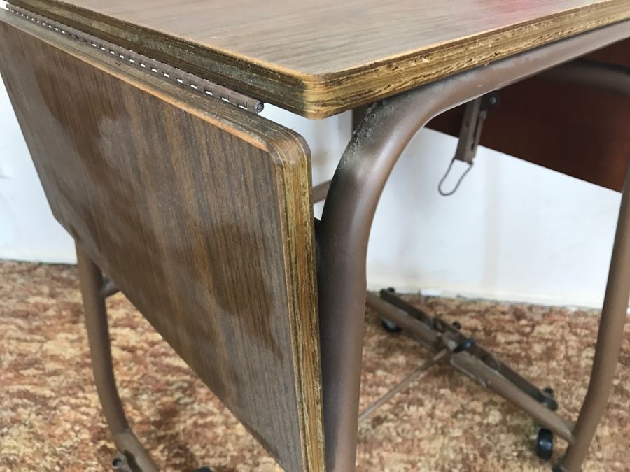 Solid Construction Wood And Metal Rolling Cart With Two Drop Leafs [Photo 5]