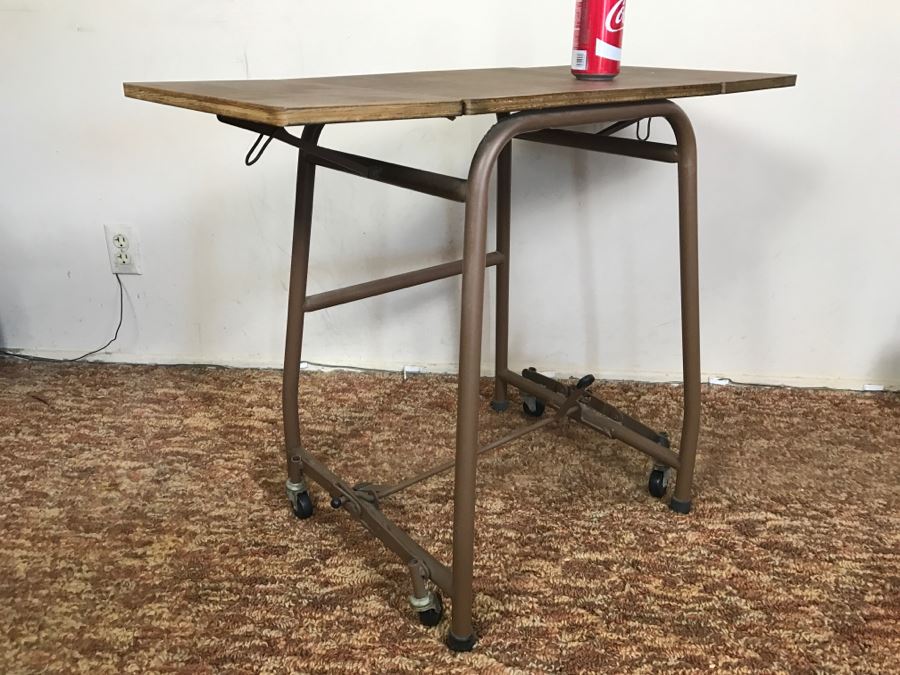 Solid Construction Wood And Metal Rolling Cart With Two Drop Leafs [Photo 6]