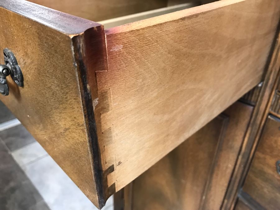 Vintage Wooden Sideboard Buffet On Casters [Photo 7]