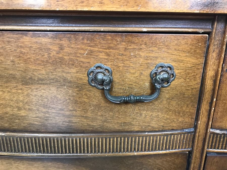 Vintage Wooden Sideboard Buffet On Casters [Photo 4]