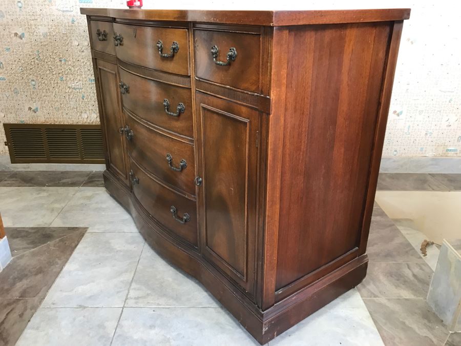 Vintage Wooden Sideboard Buffet On Casters [Photo 10]