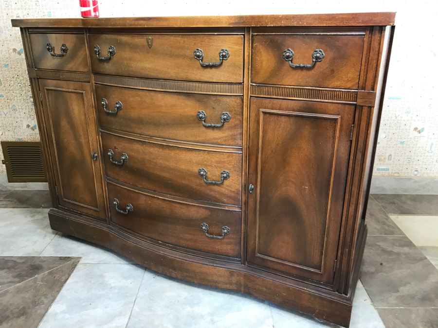 Vintage Wooden Sideboard Buffet On Casters [Photo 8]