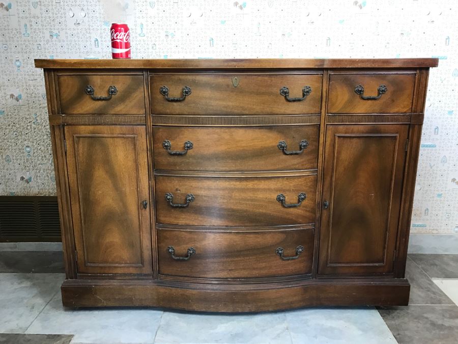 Vintage Wooden Sideboard Buffet On Casters [Photo 2]