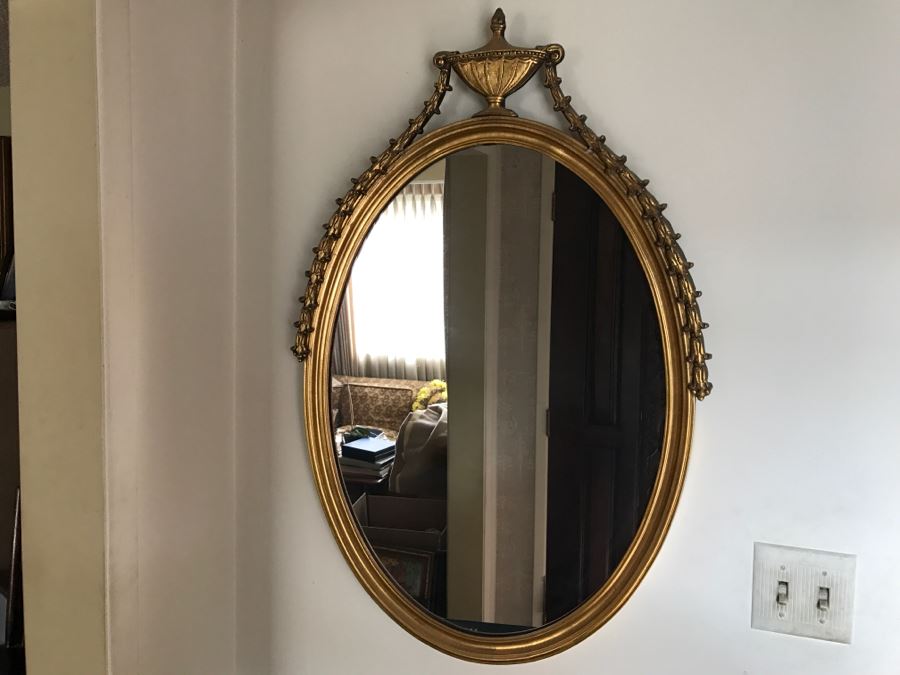 Gilt Wood Oval Designer Wall Mirror [Photo 3]