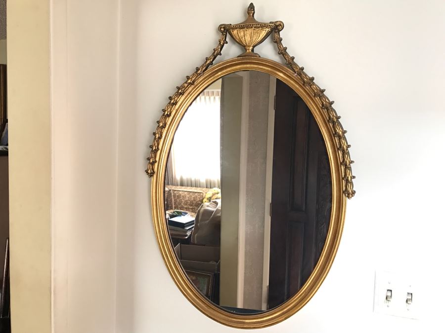 Gilt Wood Oval Designer Wall Mirror [Photo 1]