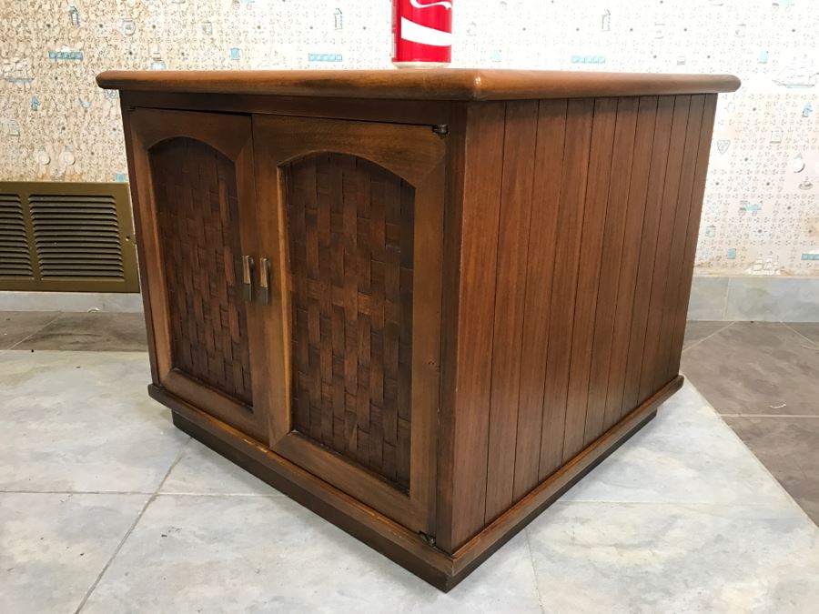 Mid-Century Cabinet End Table With Travertine Top [Photo 4]