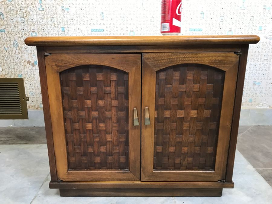 Mid-Century Cabinet End Table With Travertine Top [Photo 2]