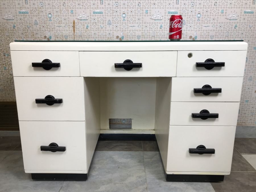 Mid-Century White And Black Desk [Photo 4]