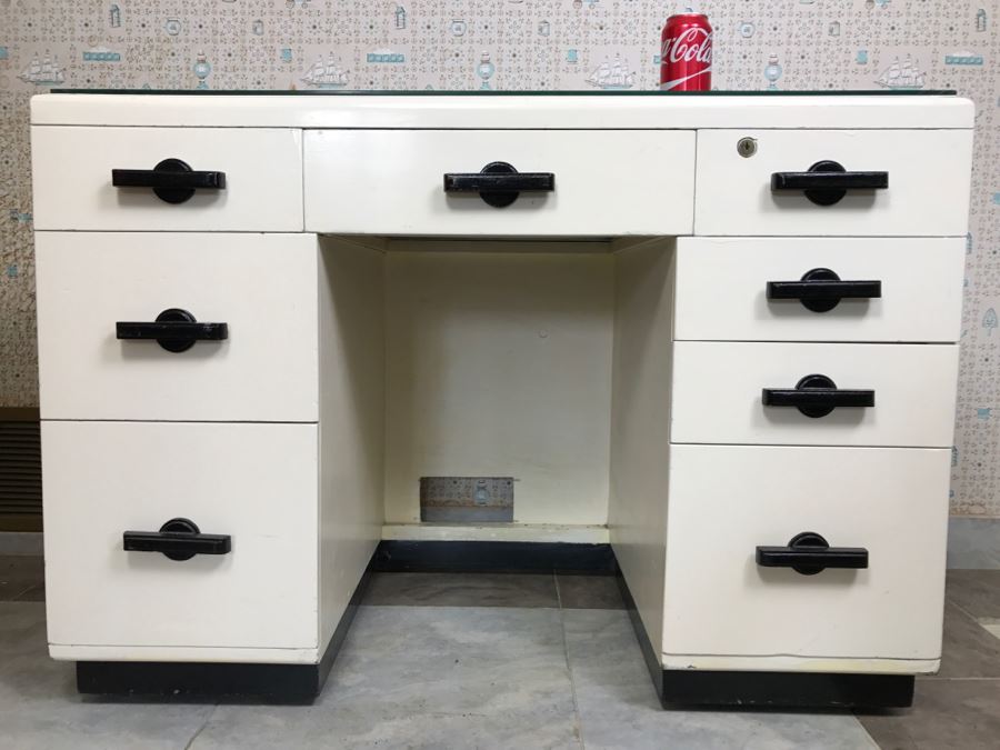 Mid-Century White And Black Desk [Photo 3]