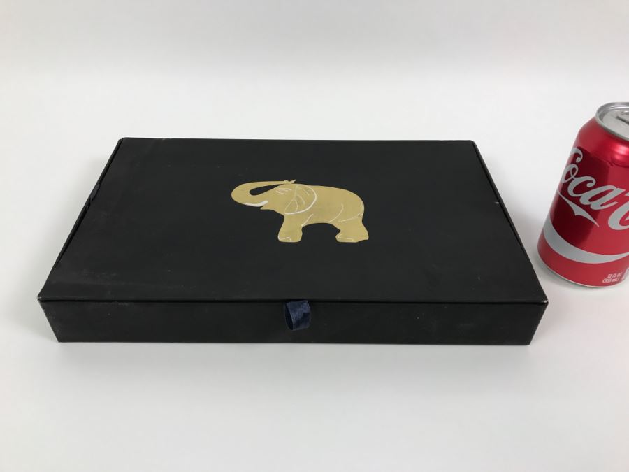 Display Box Filled With 12 Carved Elephants Made From Various Stones Including New Jade, Butter Jade, Brazilian Sodalite And More [Photo 3]