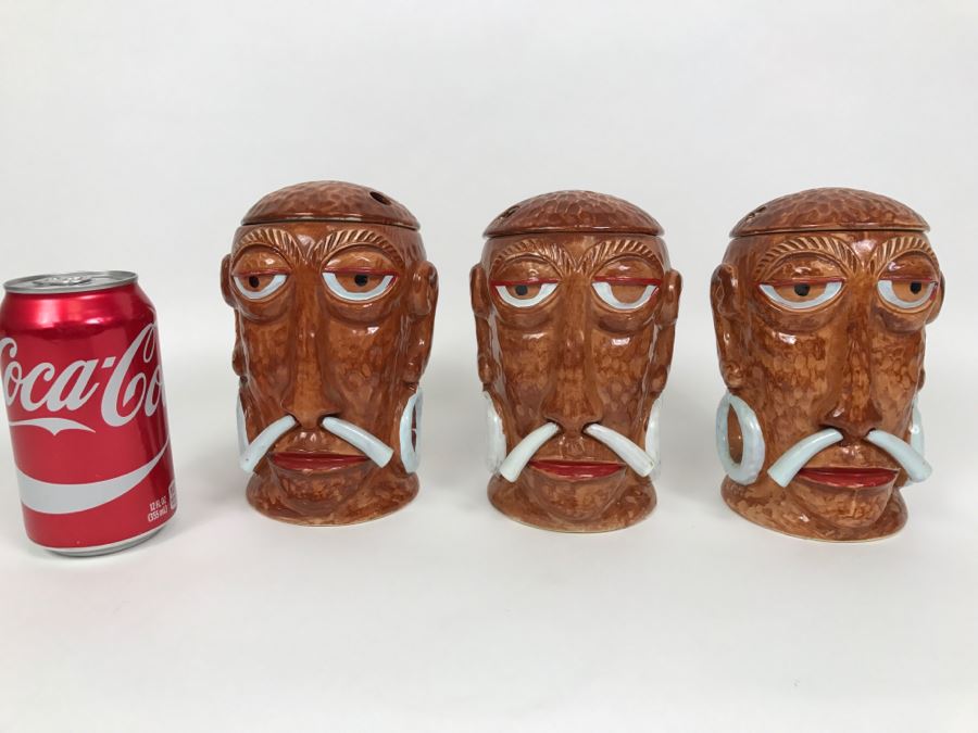 (3) 'Mr. Bali Hai' Made Exclusively For The Bali Hai Restaurant San Diego, CA Ceramic Tropical Drink Mugs Cups Japan
