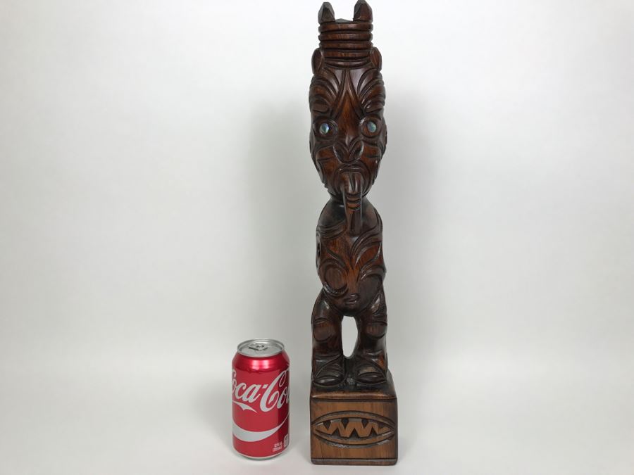 Polynesian Carved Wood Statue With Mother Of Pearl Eyes [Photo 10]