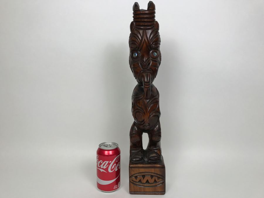 Polynesian Carved Wood Statue With Mother Of Pearl Eyes [Photo 9]