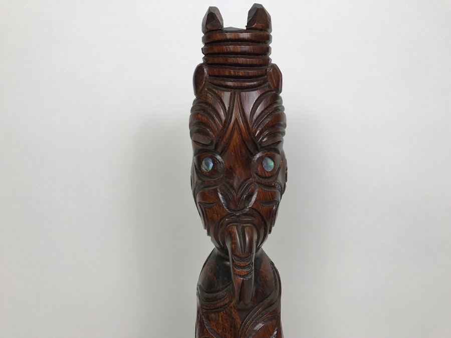 Polynesian Carved Wood Statue With Mother Of Pearl Eyes [Photo 4]