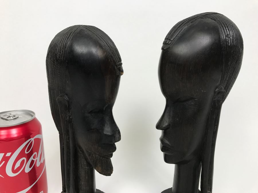African Male & Female Carvings Pair Ironwood [Photo 2]