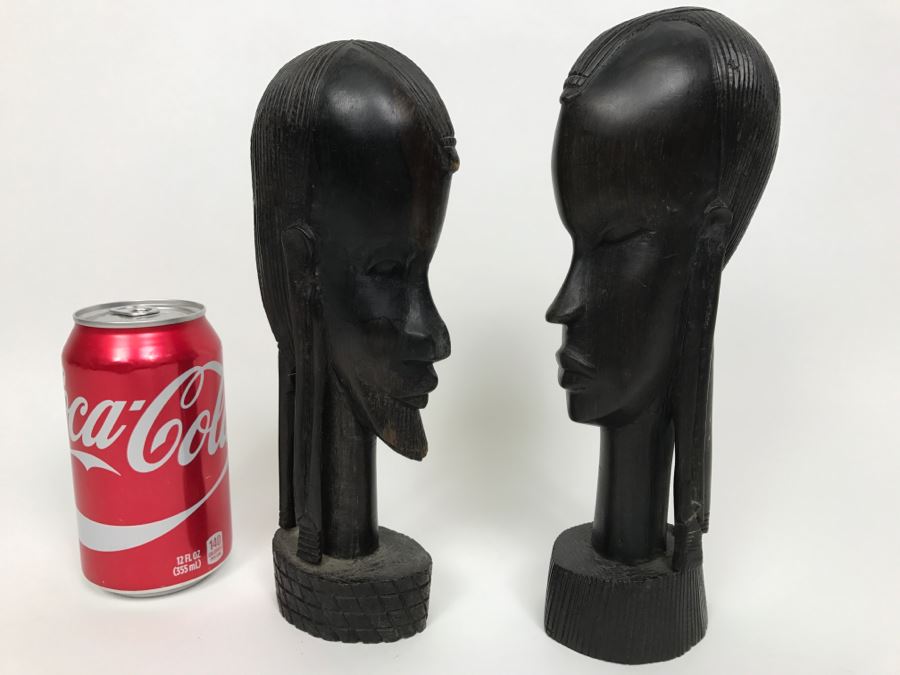 African Male & Female Carvings Pair Ironwood [Photo 1]