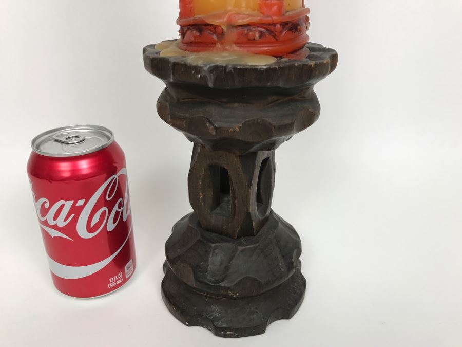 Vintage Carved Wood Candle Holder And Candle [Photo 5]