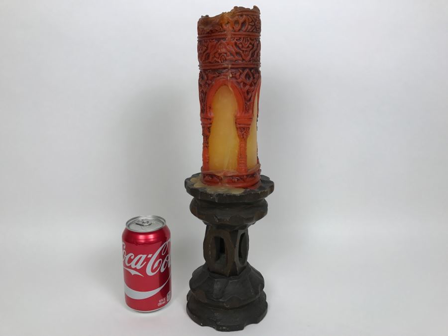 Vintage Carved Wood Candle Holder And Candle [Photo 4]