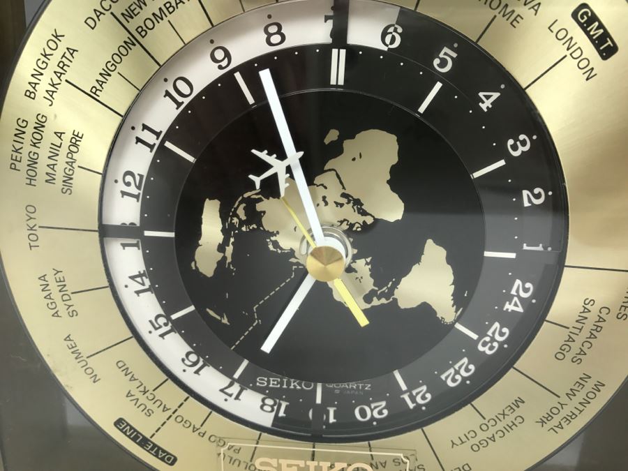 SEIKO Brass World Clock With Airplane On Hand Of Clock [Photo 4]