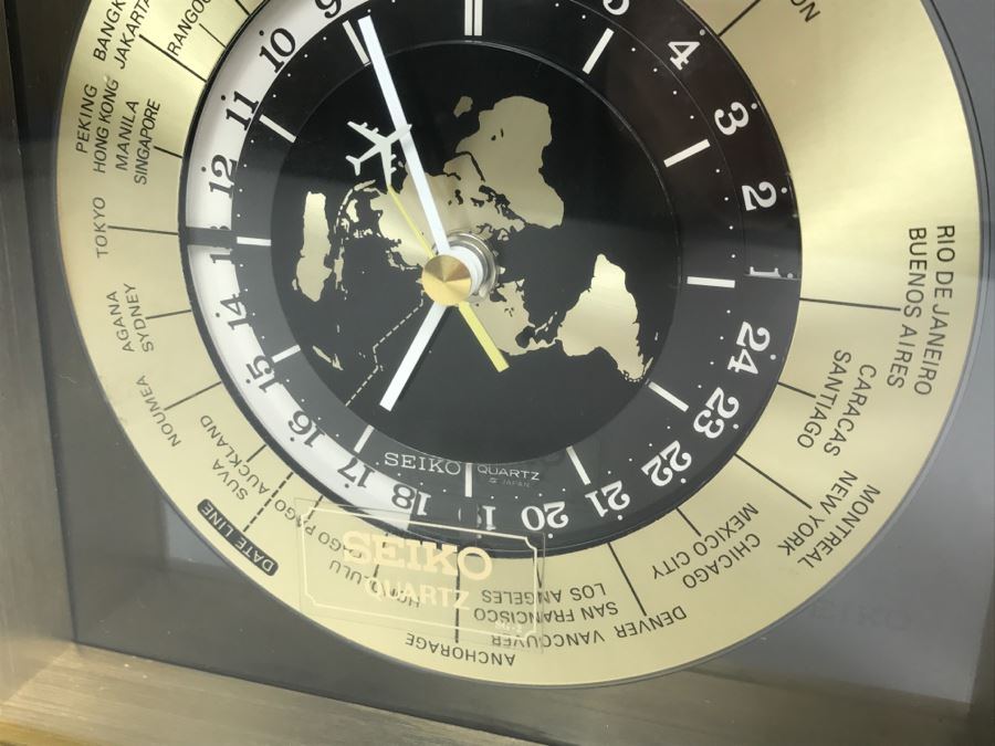 SEIKO Brass World Clock With Airplane On Hand Of Clock [Photo 7]