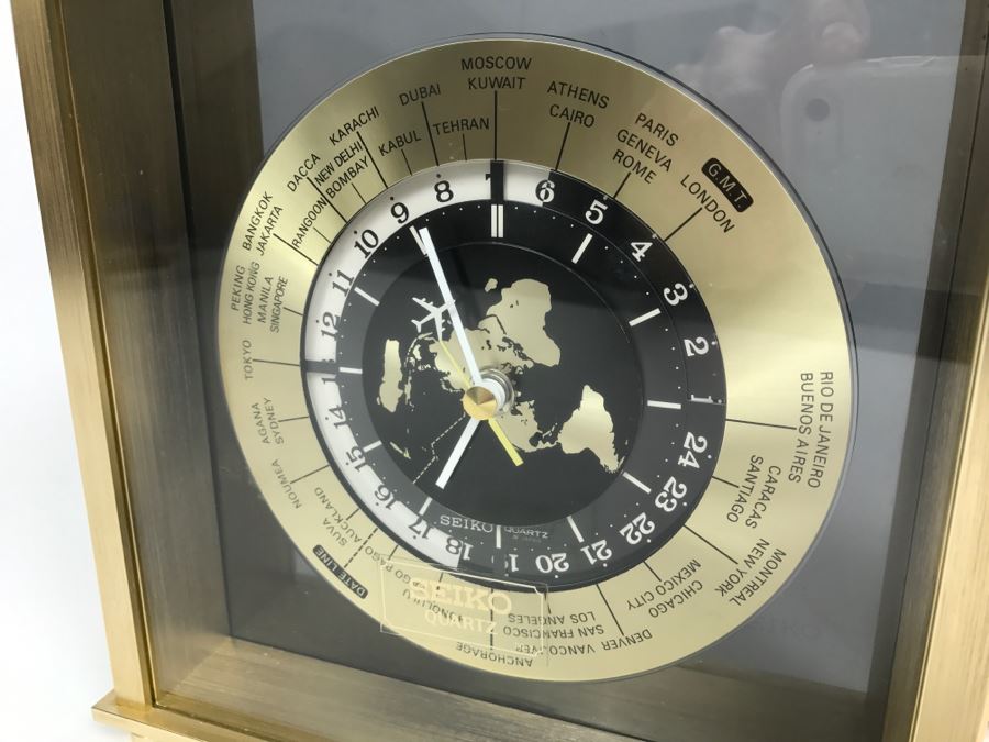 SEIKO Brass World Clock With Airplane On Hand Of Clock [Photo 5]