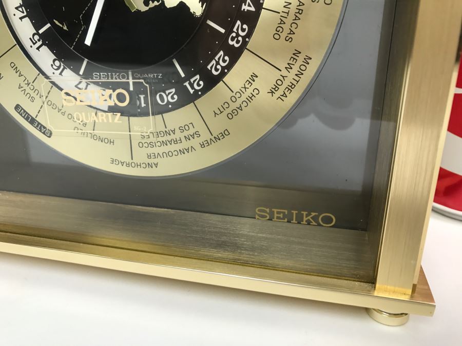 SEIKO Brass World Clock With Airplane On Hand Of Clock [Photo 3]