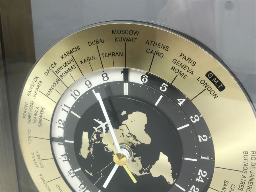 SEIKO Brass World Clock With Airplane On Hand Of Clock [Photo 6]