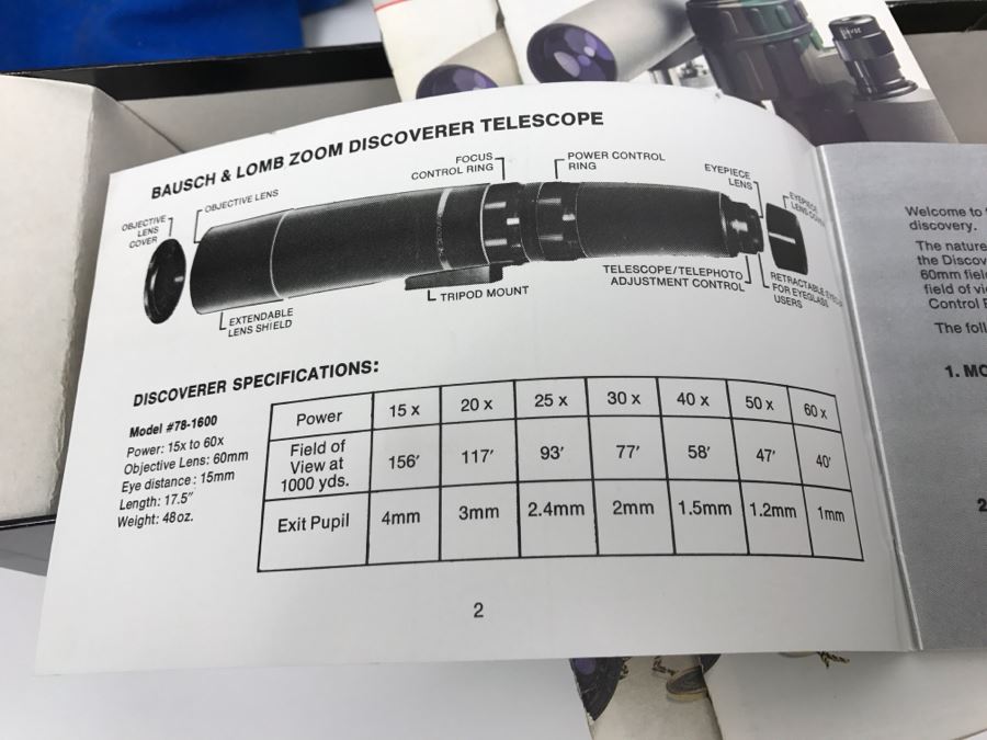 Bausch & Lomb The Discoverer 15 To 60 Power 60MM Zoom Telescope With Original Box By Bushnell With Tripod And Blue Carrying Bag [Photo 16]