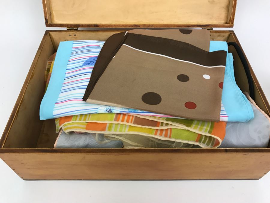 Vintage Wooden Box Filled With Vintage Scarves And Handkerchiefs [Photo 2]