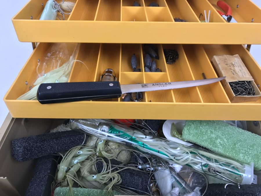 Fenwick 6.3 Fishing Tackle Box With Fishing Tackle Lures And Knife [Photo 22]