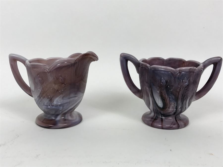 Marbled Milk Glass Creamer And Sugar Set [Photo 2]