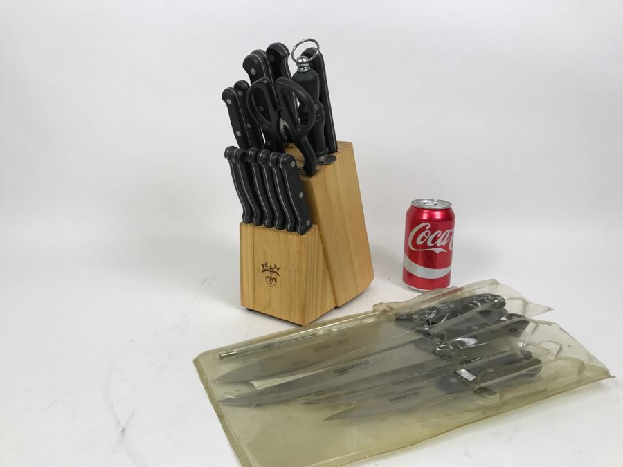 Pair Of Knife Sets With Wooden Knife Holder