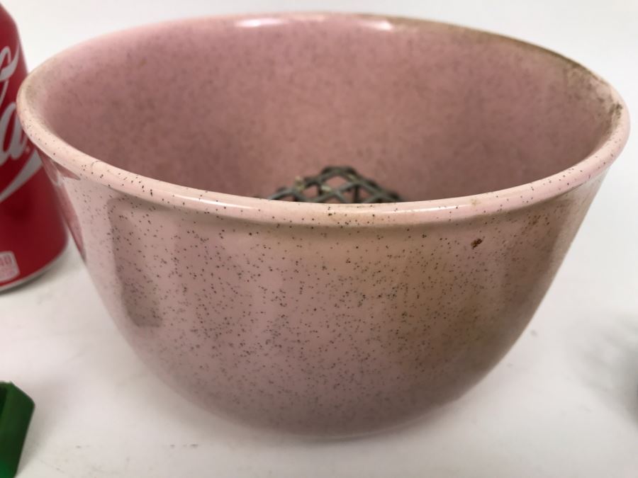 Flower Arragement Lot With Frogs And Pink BAUER Pot [Photo 4]