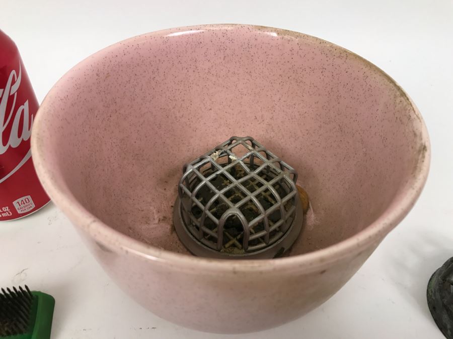 Flower Arragement Lot With Frogs And Pink BAUER Pot [Photo 2]