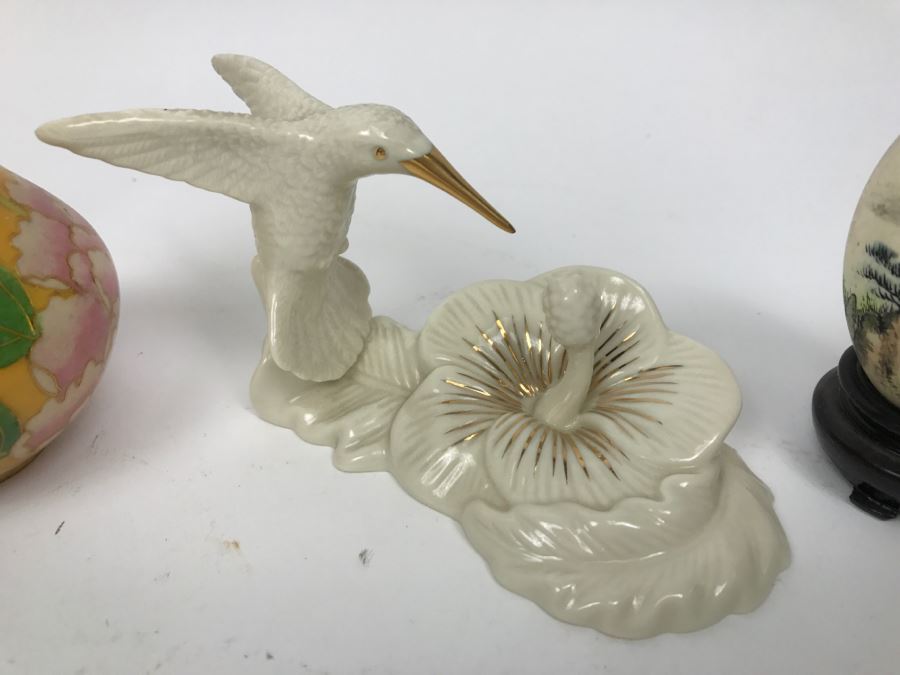 Hand Painted Asian Egg, Lenox Hummingbird And (2) Vases [Photo 5]