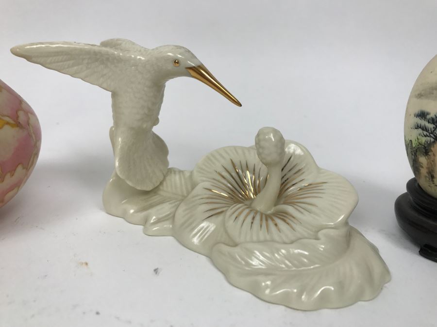 Hand Painted Asian Egg, Lenox Hummingbird And (2) Vases [Photo 4]