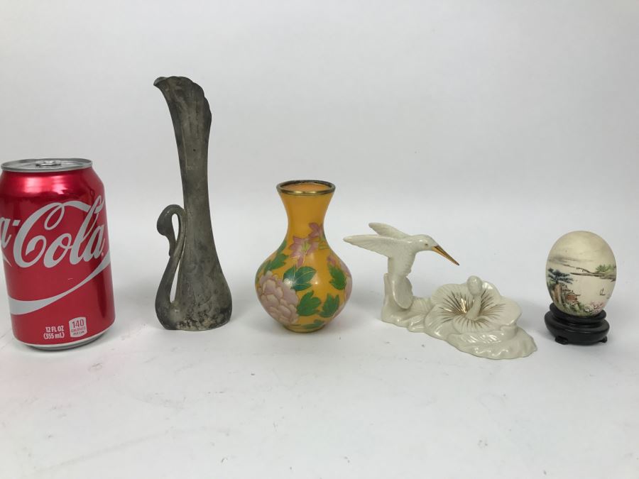 Hand Painted Asian Egg, Lenox Hummingbird And (2) Vases [Photo 1]
