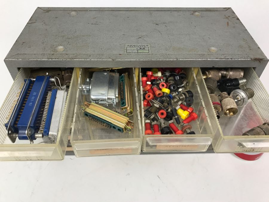 Metal With Plastic Bins Filled With Electronic Components