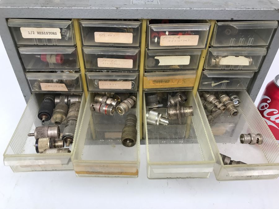 Metal Cabinet With Plastic Bins Filled With Electronic Components [Photo 8]