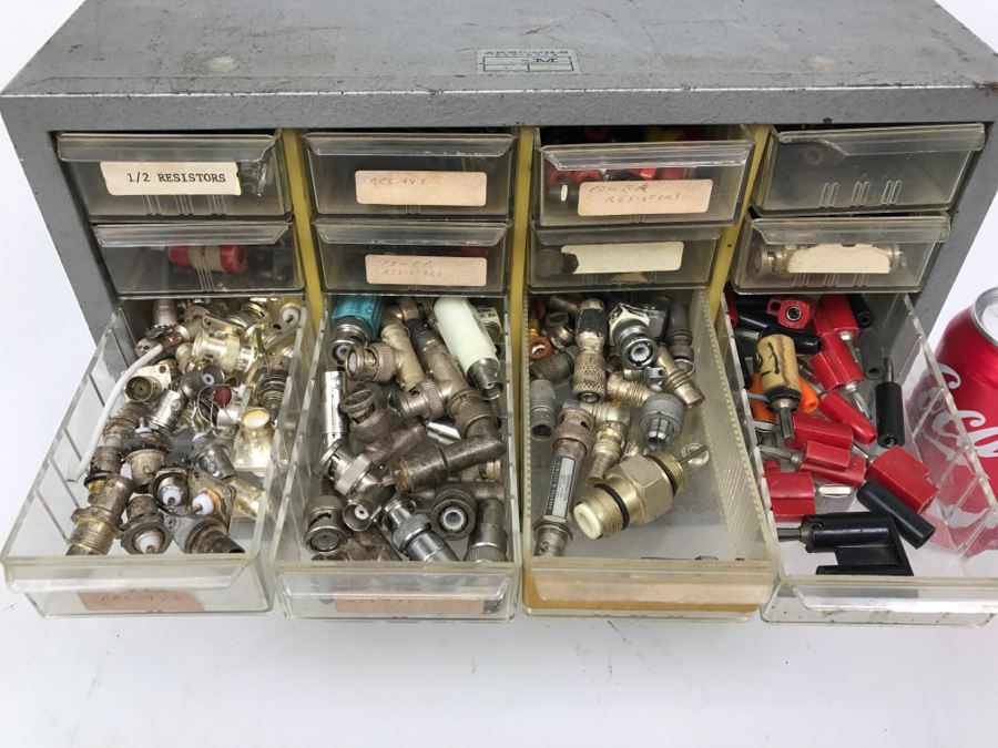 Metal Cabinet With Plastic Bins Filled With Electronic Components [Photo 7]