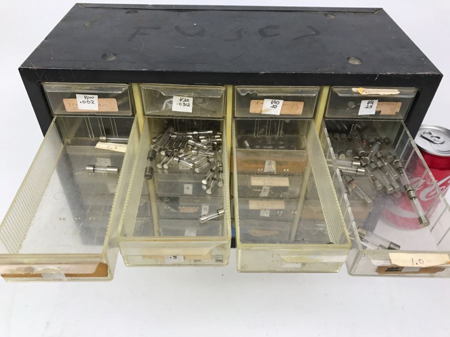 Metal Cabinet With Plastic Bins Filled With Various Fuses [Photo 3]