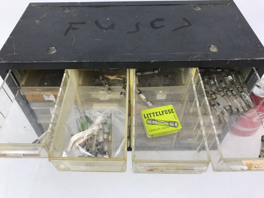 Metal Cabinet With Plastic Bins Filled With Various Fuses [Photo 2]