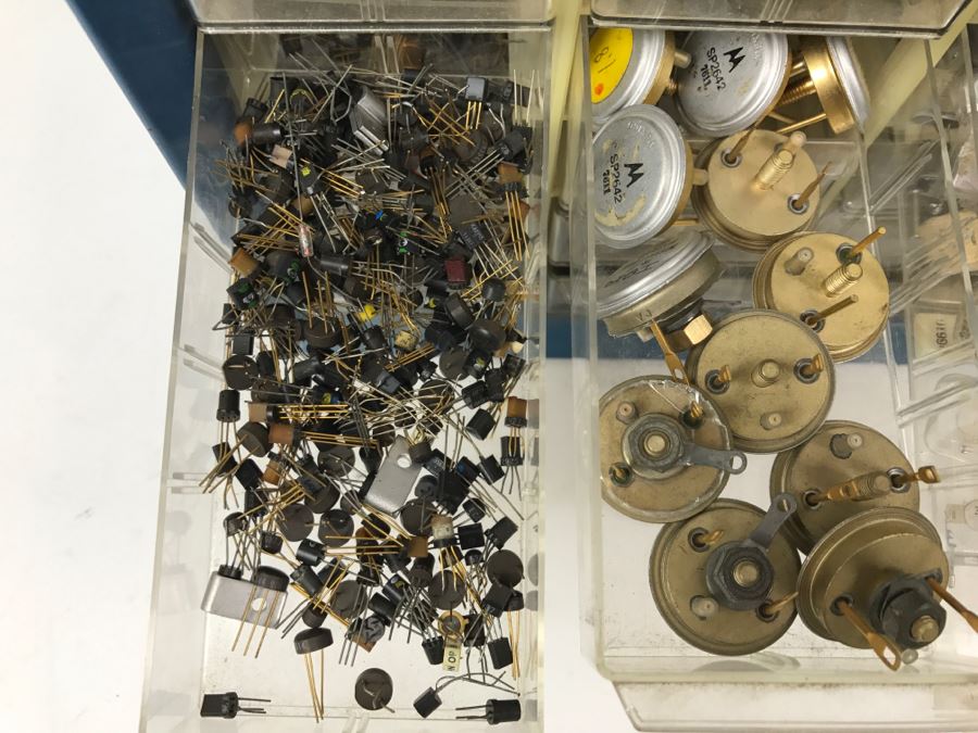 Large Metal Cabinet With Plastic Bins Loaded With Electronic Components - See All Photos [Photo 32]