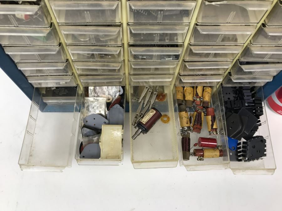 Large Metal Cabinet With Plastic Bins Loaded With Electronic Components - See All Photos [Photo 41]