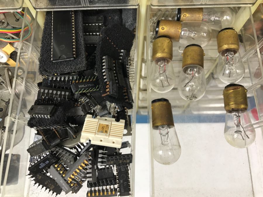 Large Metal Cabinet With Plastic Bins Loaded With Electronic Components - See All Photos [Photo 18]