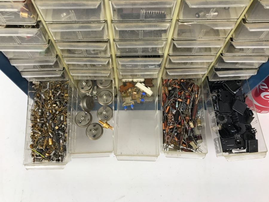 Large Metal Cabinet With Plastic Bins Loaded With Electronic Components - See All Photos [Photo 36]