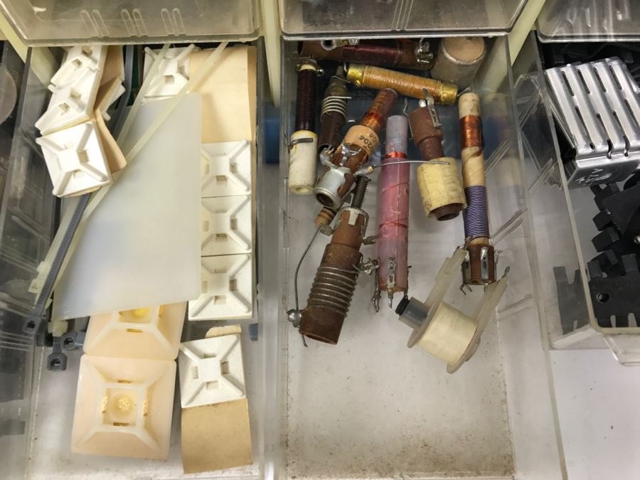 Large Metal Cabinet With Plastic Bins Loaded With Electronic Components - See All Photos [Photo 47]